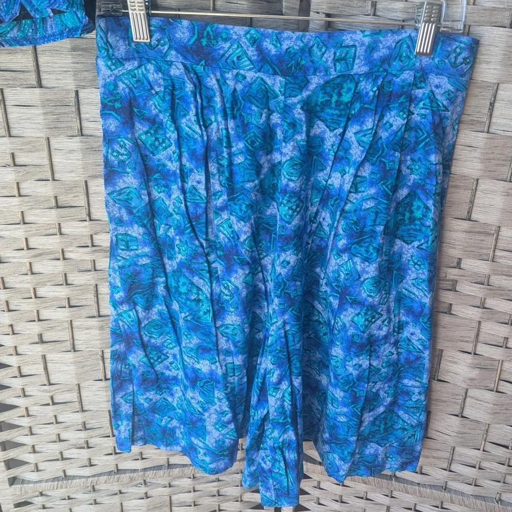 Vtg 90s Shorts & Layered Top Set Blue Tropical Floral Print Sz M Art Teacher
